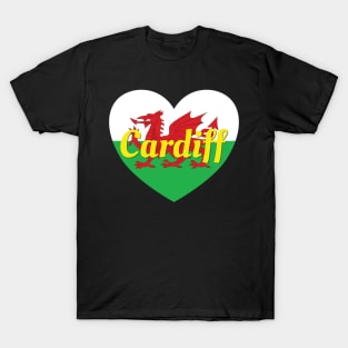 Cardiff Wales UK Wales Flag Heart T-Shirt